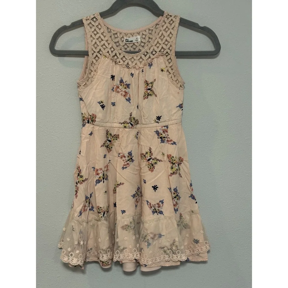 Epic Threads‎ Dress Girl's Medium Peach Round Neck Sleeveless Floral Butterfly
